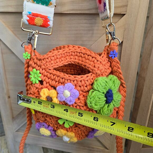 FLR PWR Transformed Macrame Crossbody bag guitar strap Small orange green Red - Picture 13 of 16